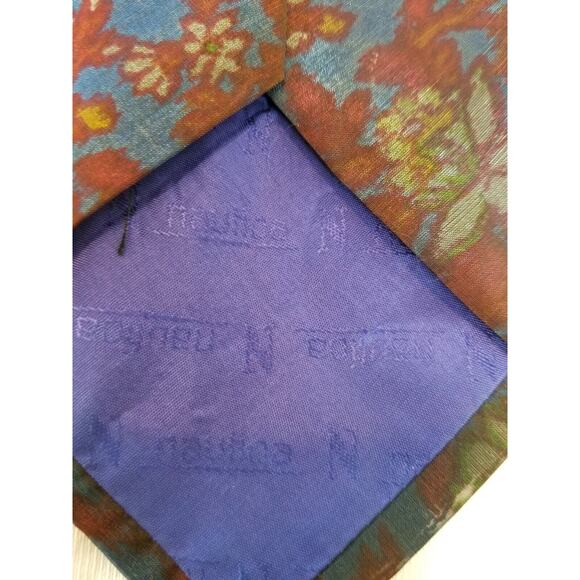 Nautica Tie Mens Dark Colors Floral Pattern 100% Silk Made in the USA Neckwear - Picture 4 of 7